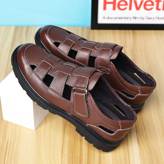 Men's Summer Closed Toe Genuine Dad Cowhide Sandals