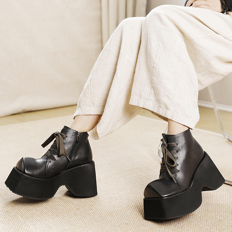 Platform Square Head Muffin Bottom Small Boots