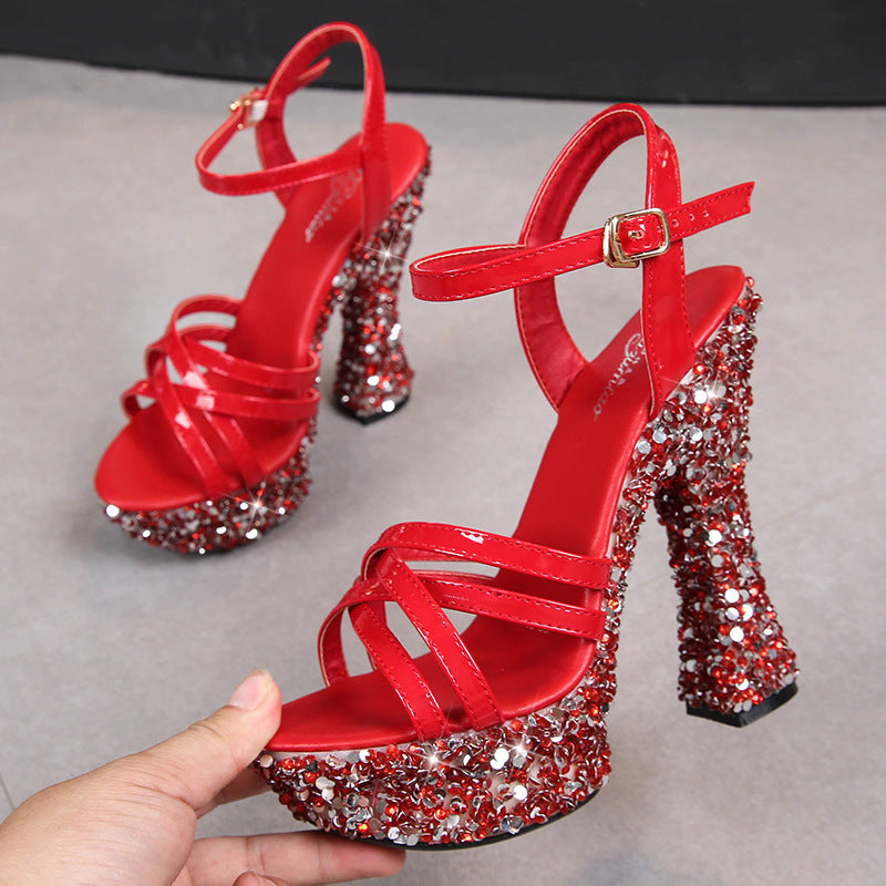 Women's Korean Rhinestone Summer Super Open Toe Sandals