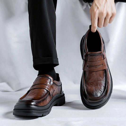Men's Business High-grade Big Toe Thick Bottom Wide Leather Shoes