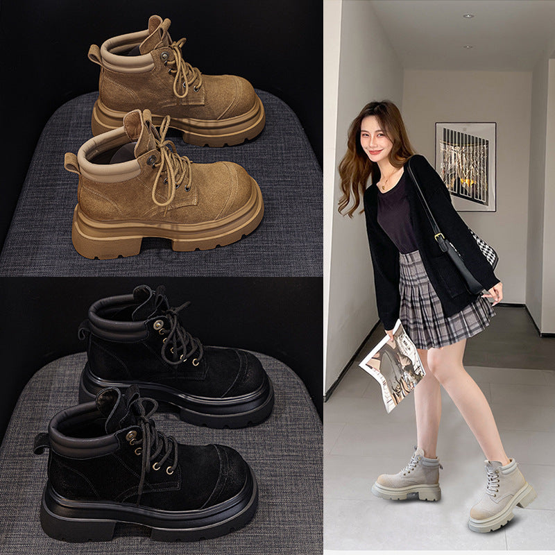 Women's Martin Bottom Retro Ankle Cow Suede Matte Big Women's Leather Boots