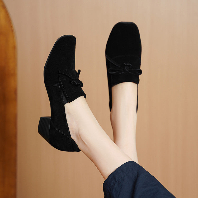 Women's Square Toe Genuine Ballet Spring Bow Women's Fashion Shoes