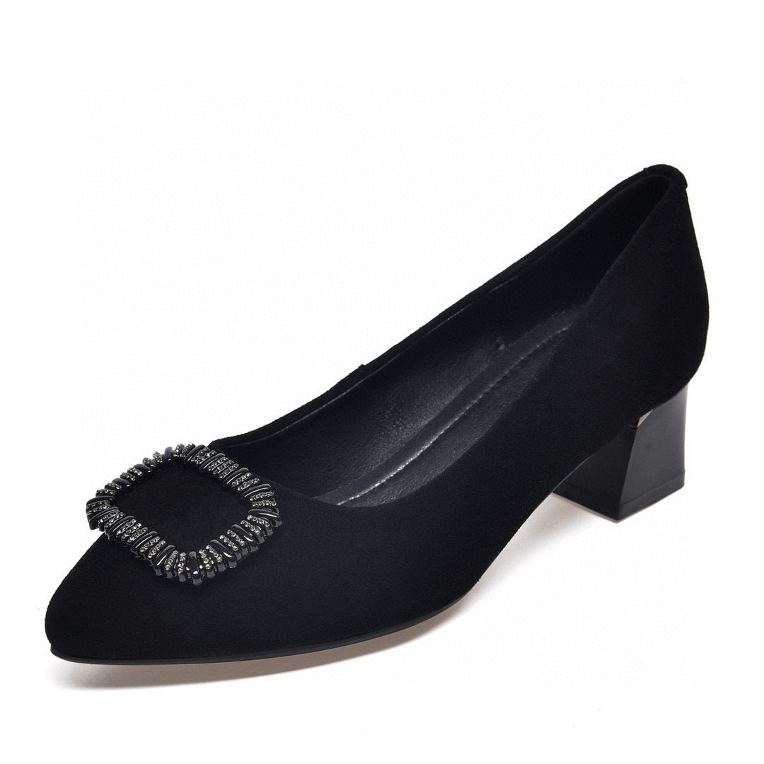 Women's Pointed High Spring Square Buckle Low-cut Pumps Two Women's Shoes