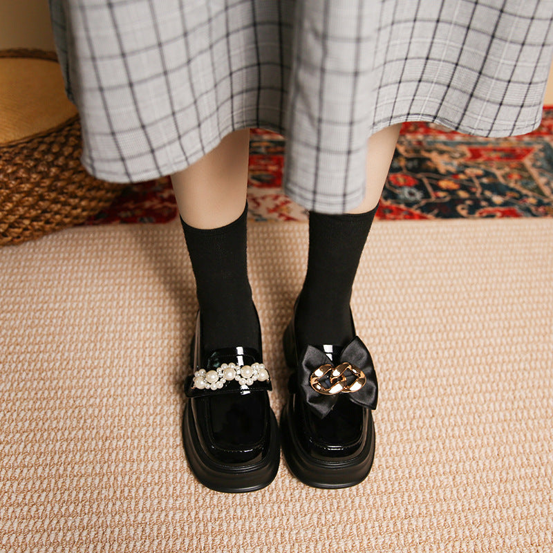 Women's Replaceable Buckle Authentic Four Wear Sweet Cool British Style Leather Shoes
