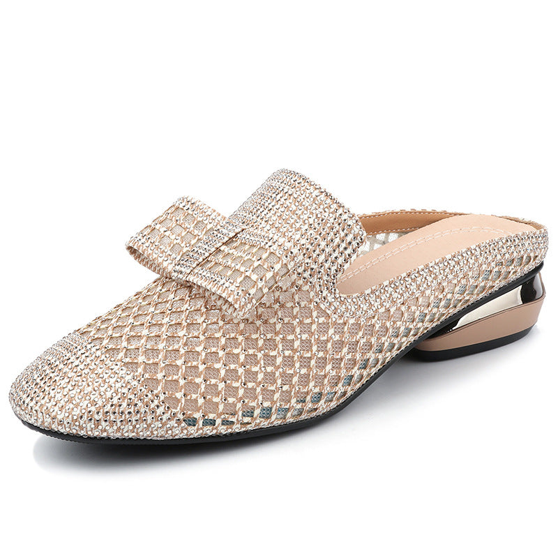 Women's Mesh Rhinestone Breathable Outer Wear Flat Sandals