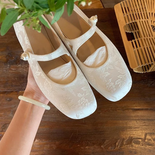 Women's Pearl With Square Head Jacquard Mary Women's Shoes