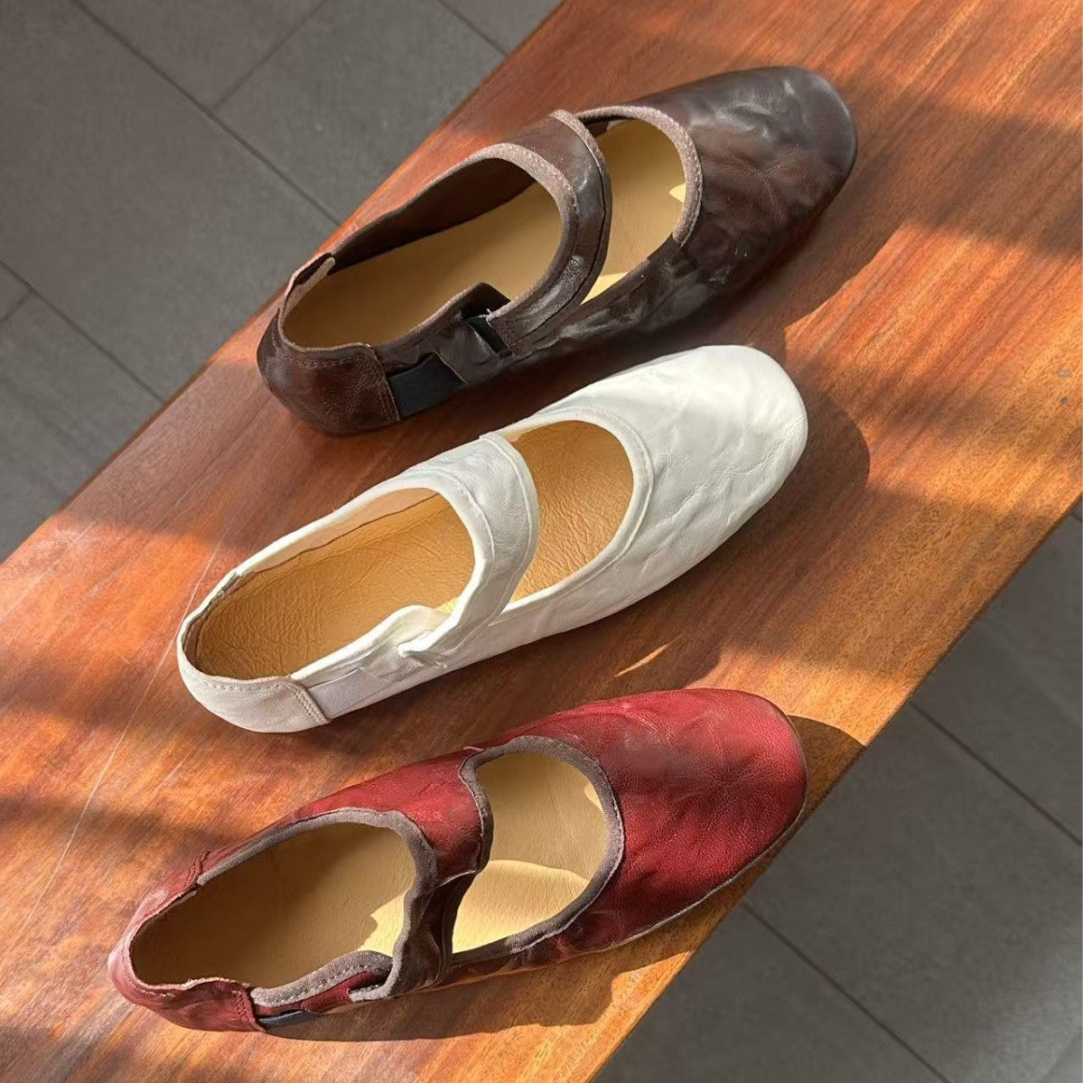 Women's Spring Novice Scratch Pattern Sheepskin Mary Jane Genuine Retro Women's Casual Shoes