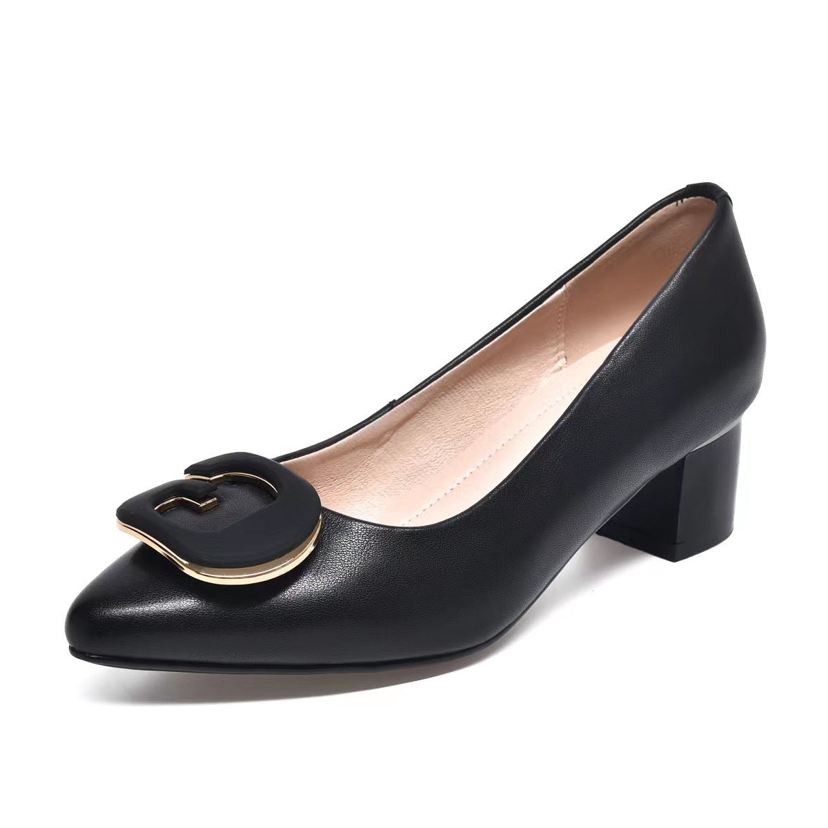 Women's Authentic Square Toe Pumps Spring Soft Mid Low-cut Leather Shoes