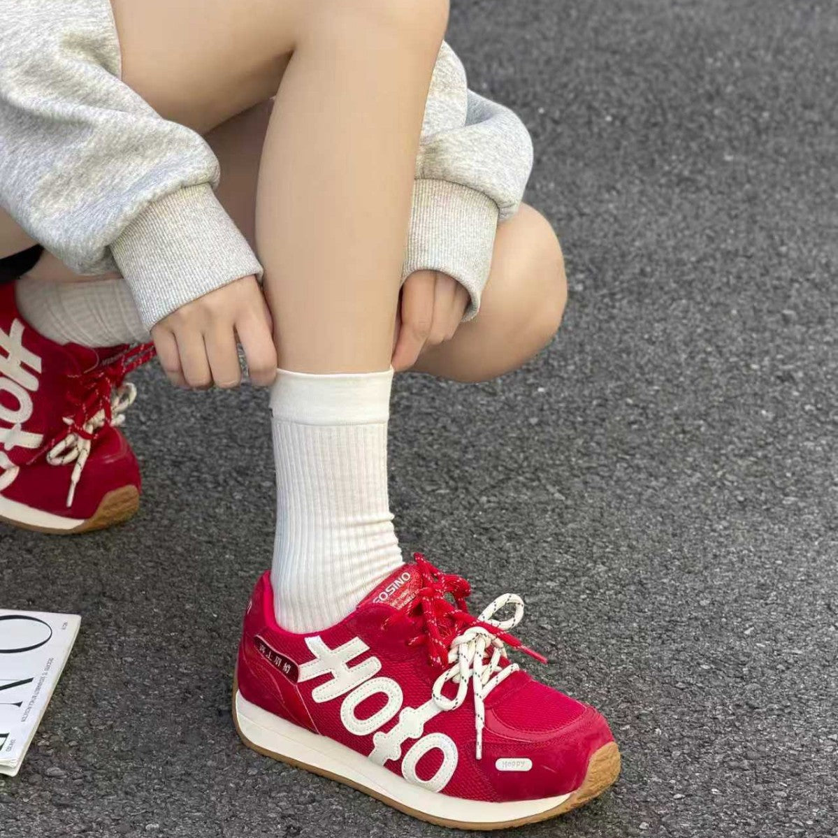 Women's Red German Training Korean Style Color Matching Women's Sports Shoes