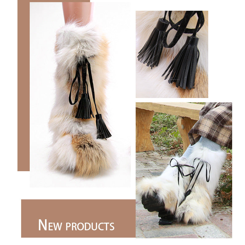 Women's Winter Outdoor Fox Fur Raccoon Snow Boots