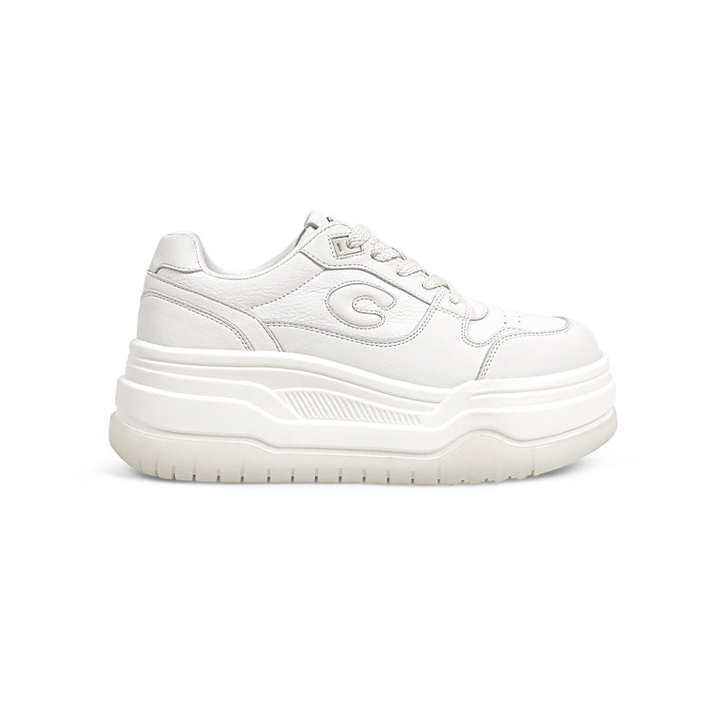 Women's Sheepskin Uncle's Thick-soled Light White Spring Sneakers