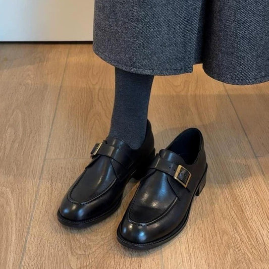 Women's Buckle Authentic Retro Style Slimming Low Leather Shoes