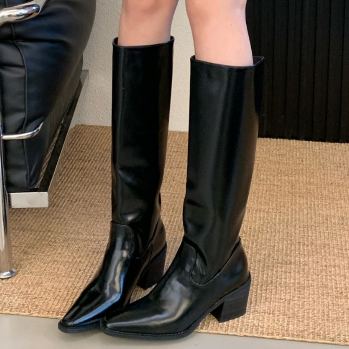 Retro Brown Below The Knee Long Female Autumn Women's Leather Boots