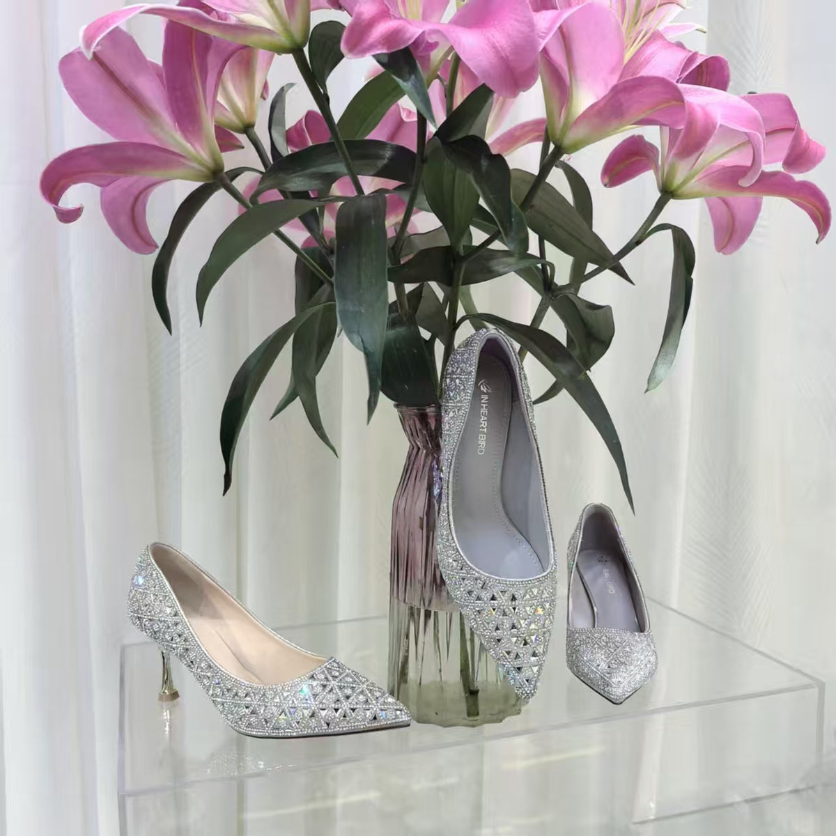 Women's Pumps Spring Banquet Dress Sparkling Full Rhinestone Tip In Sier Women's Fashion Shoes