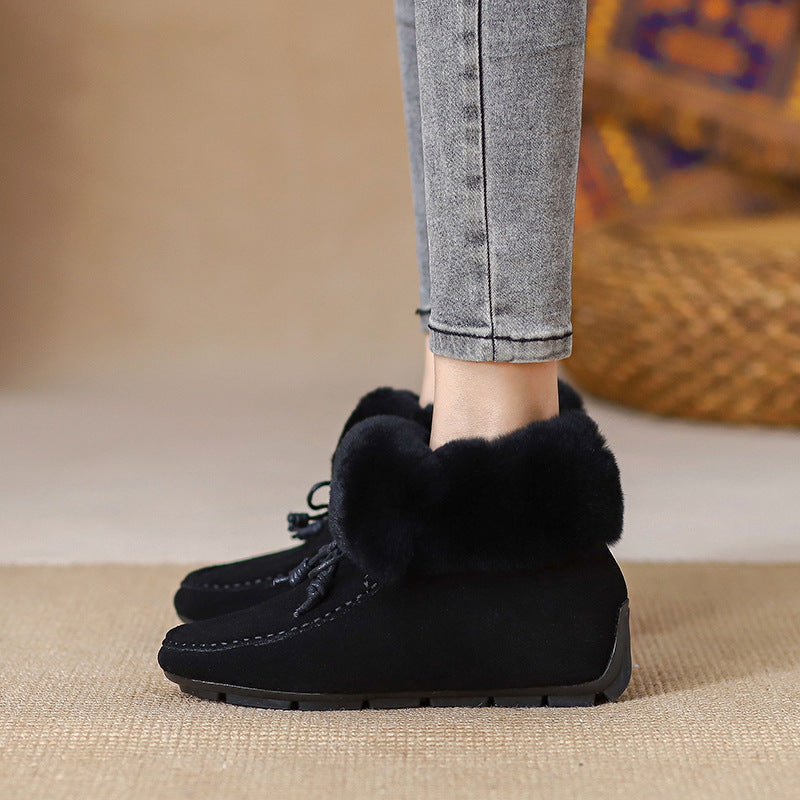 Women's Thermal Cotton Fleece-lined Rabbit Hair Height Snow Boots