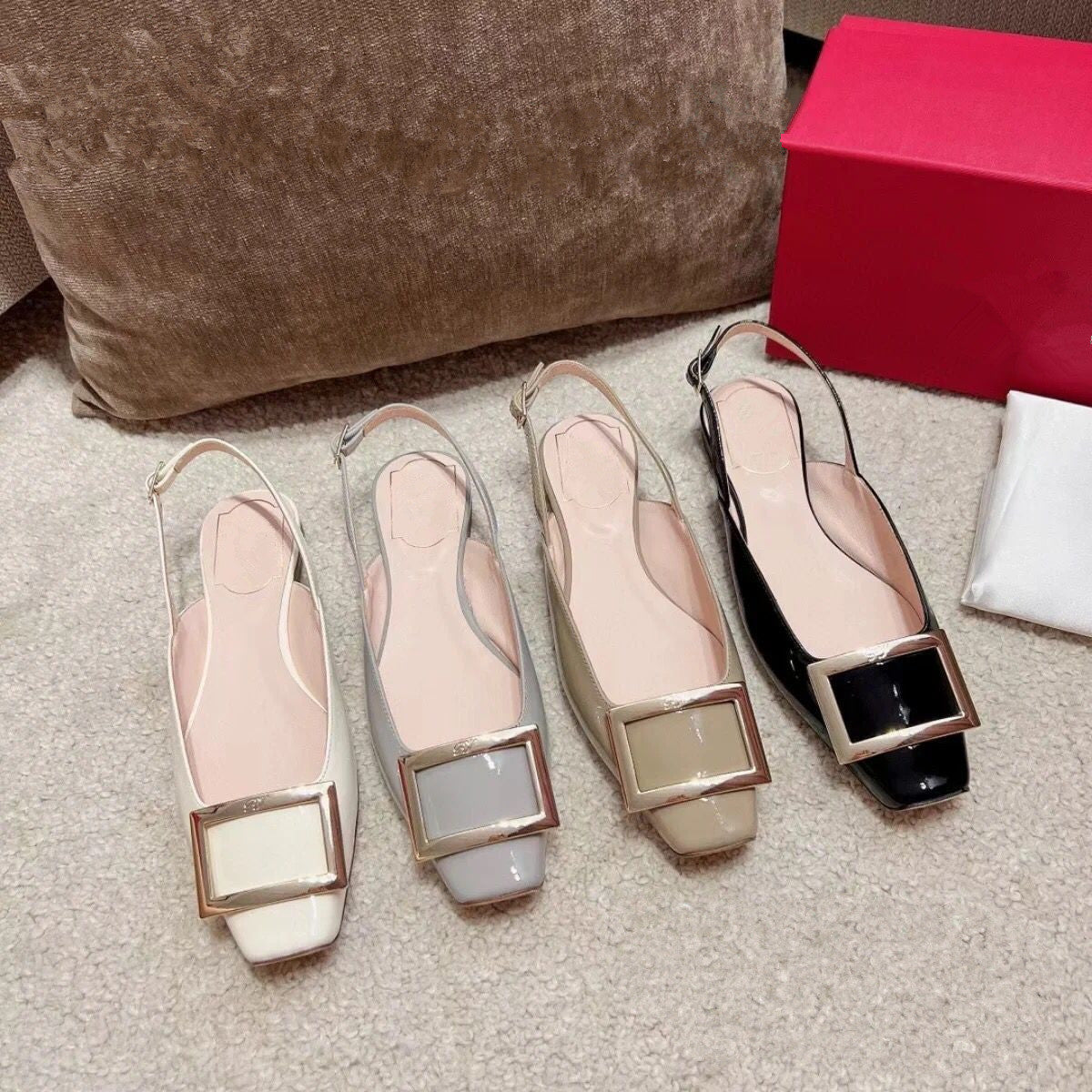 Women's Patent Low Flat Pumps Half Closed Heels