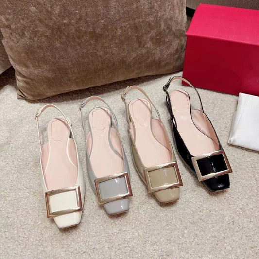 Women's Patent Low Flat Pumps Half Closed Heels