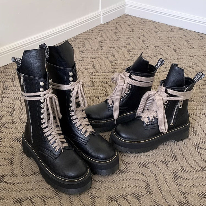Women's Platform Martin British Thin High-rise Motorcycle Boots