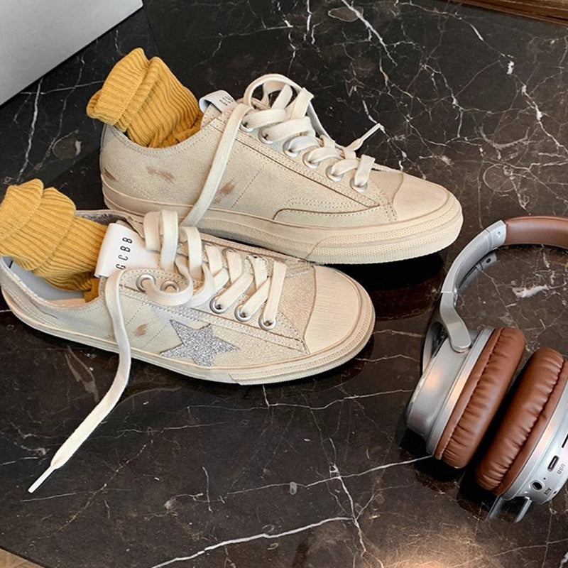 Women's Retro Round Toe Versatile Small Distressed Dirty Outer Wear Lazy Women's Casual Shoes