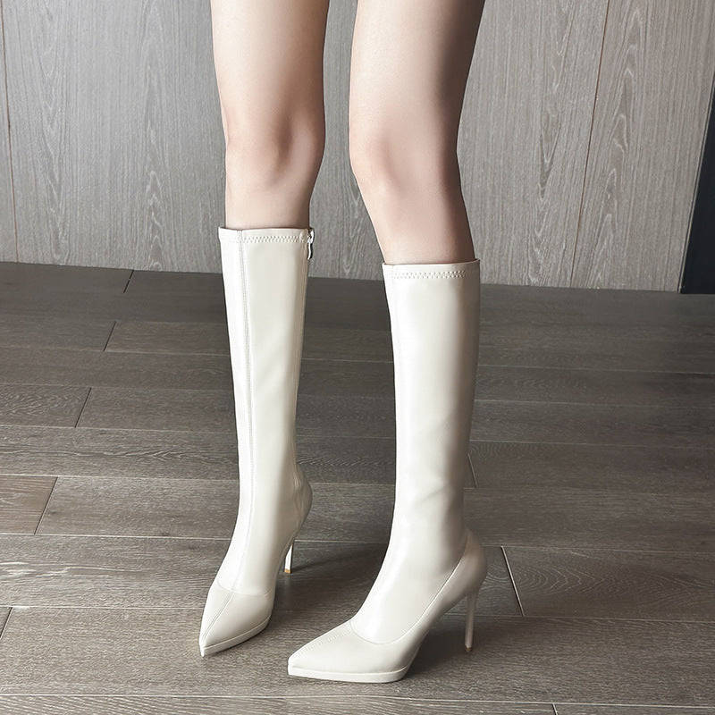 Women's Stiletto Below The Knee High Leg Women's Leather Boots