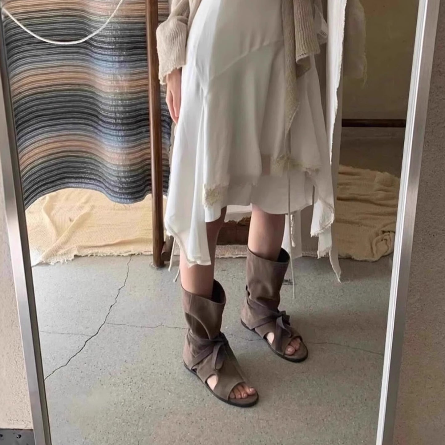 Style Niche Authentic Low Female Summer Peep Toe Women's Leather Boots