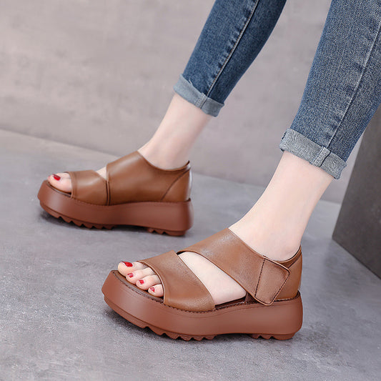 Women's Top Layer Cowhide Fish Mouth Summer Sandals