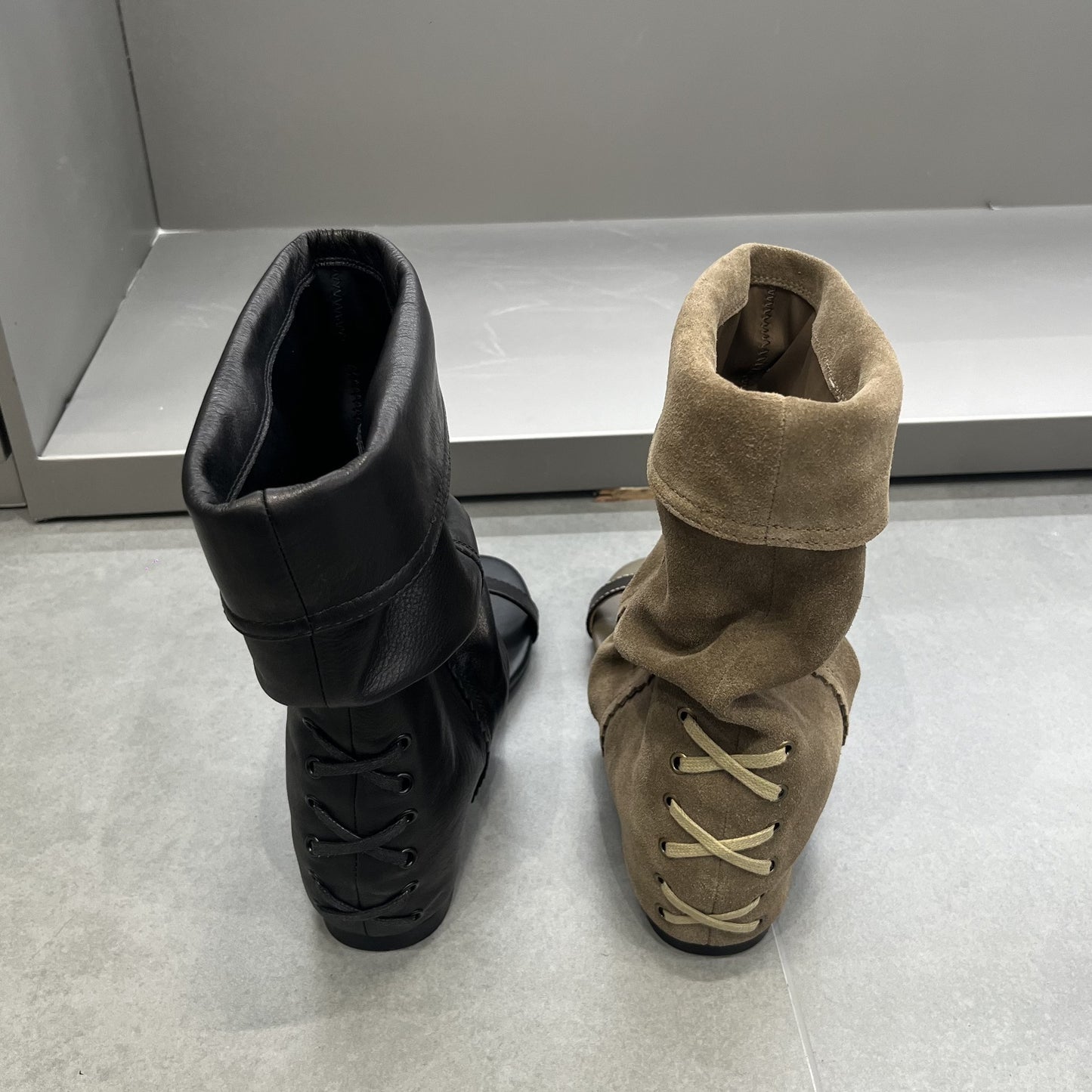 Women's Version Korean Style Niche Height Increasing Insole Open Toe Round Women's Leather Boots