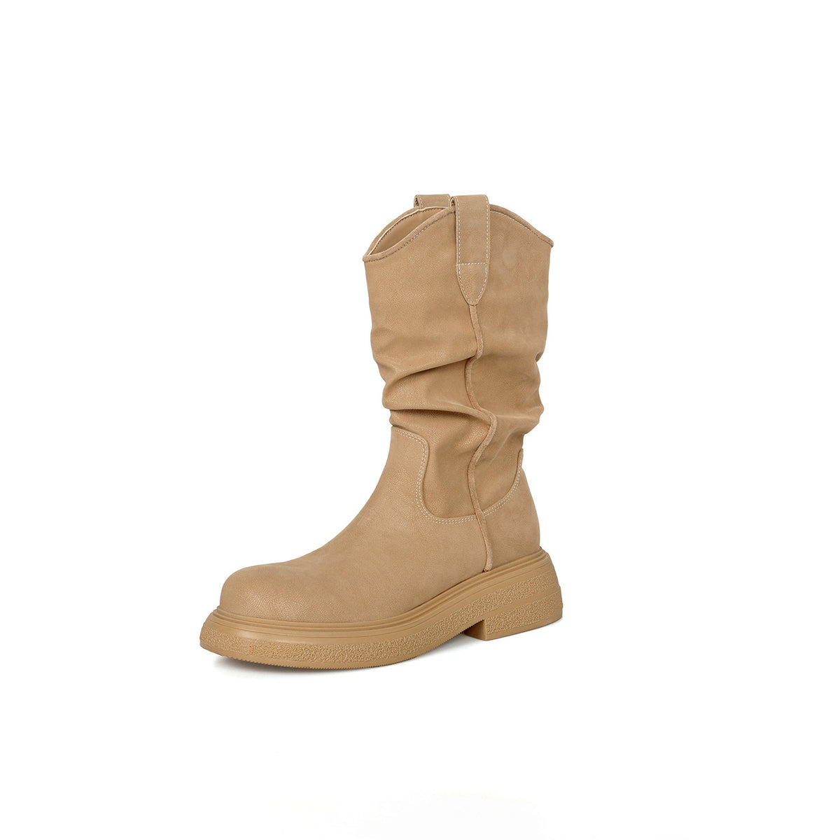Women's Waste Soil Style Retro Western Cowboy V Cut Pleated Women's Leather Boots