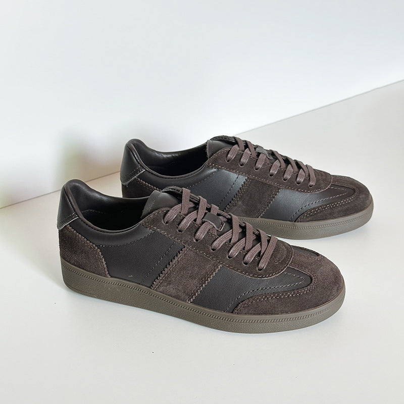 Women's Spring Round Head Genuine Flat Coffee Color Platform German Women's Casual Shoes