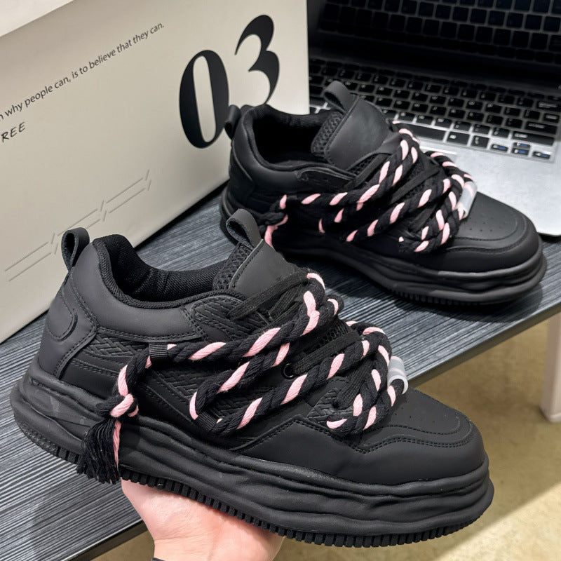 Men's Fashion Black Platform Bread Versatile Men's Shoes