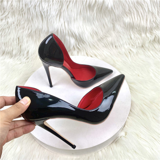 Women's Black Hollow Pointed Toe Shallow Mouth Stiletto Sandals