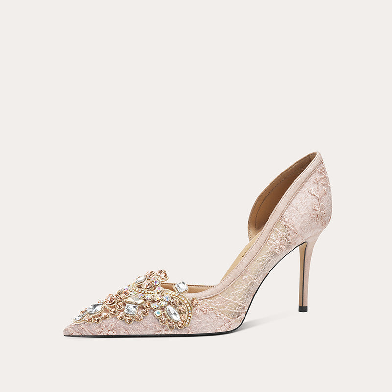 Women's Banquet Bridal Mesh Side Empty Toast Clothing Heels
