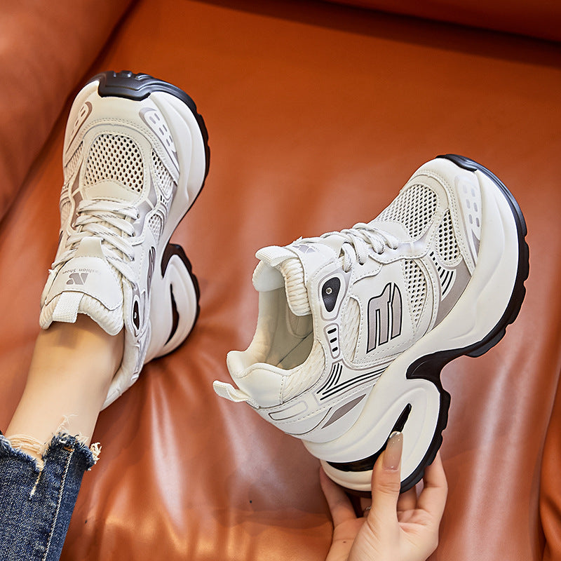 Women's Height Increasing Insole Breathable Clunky Platform Mesh Surface Small Women's Shoes