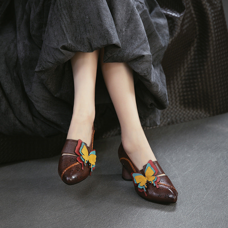 Women's Toe Elegance Retro Pumps First Layer Cowhide Shallow Women's Casual Shoes
