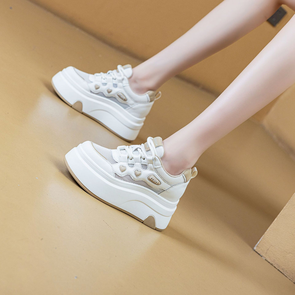 Women's Spring Platform Height Increasing Insole Korean Style Love White Men's Shoes