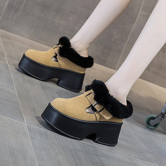 Women's Toe Cap Semi Height Increasing Fashion Buckle Slippers