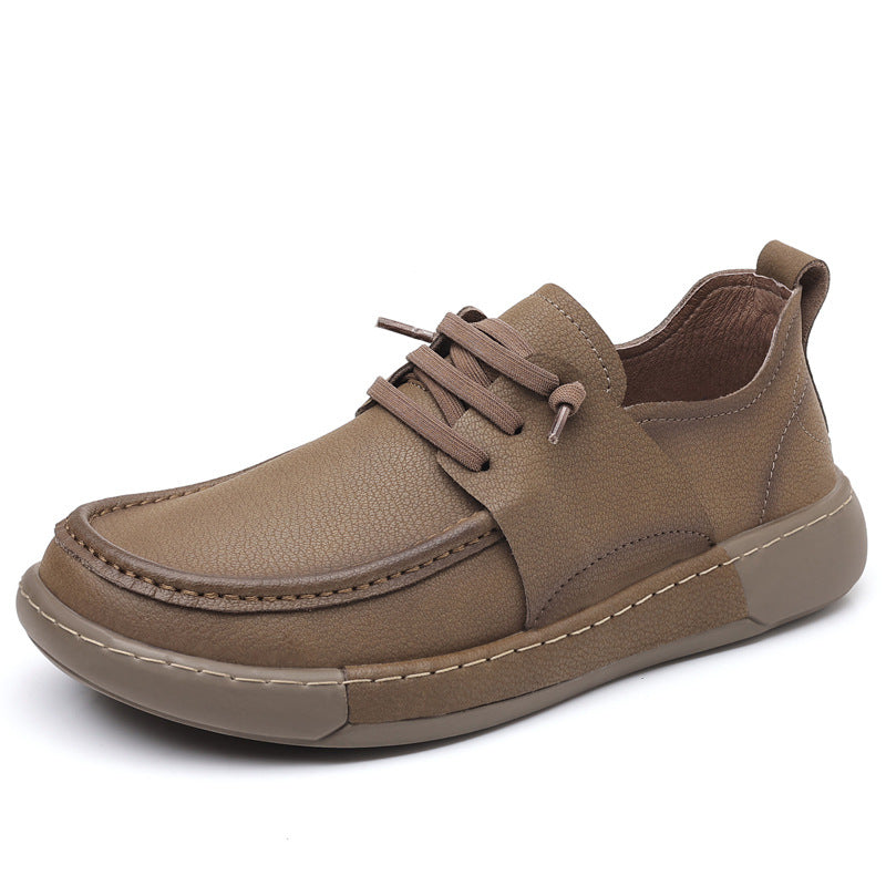 Men's Outdoor Lightweight Slip-on Handmade Stitching Big Leather Shoes