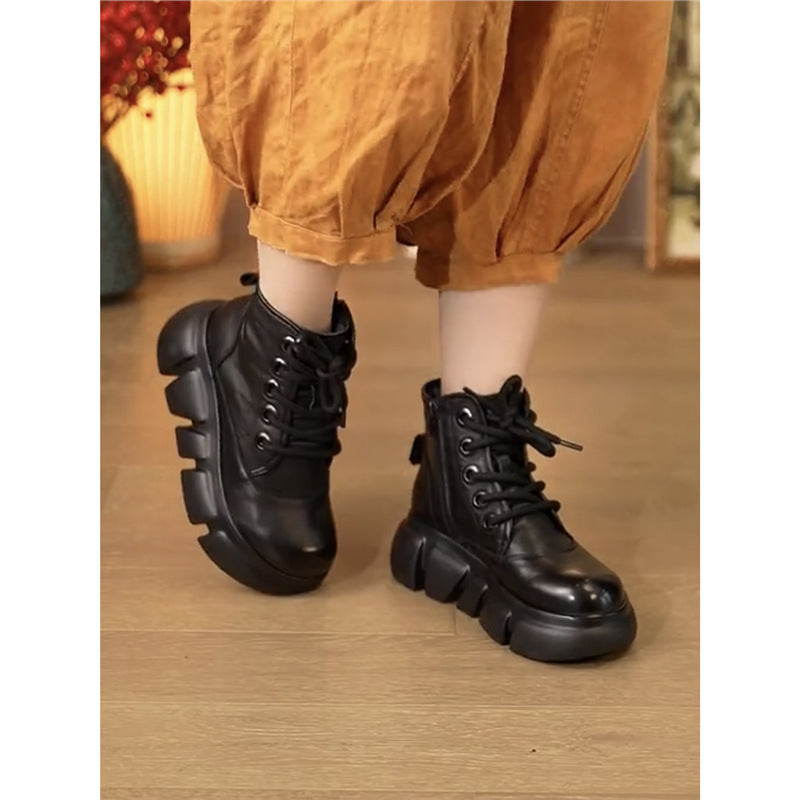 Women's Martin British Style Round Toe Cotton Thick Bottom Boots