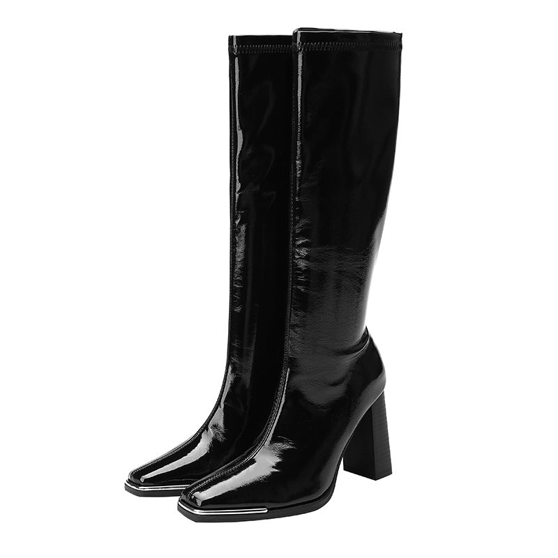 Kendall Chunky Square Toe Long High Motorcycle Sexy Boots