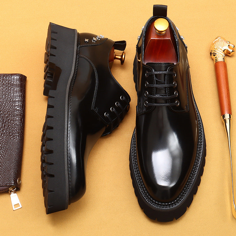 Layer Platform Height Increasing Genuine England Leather Shoes