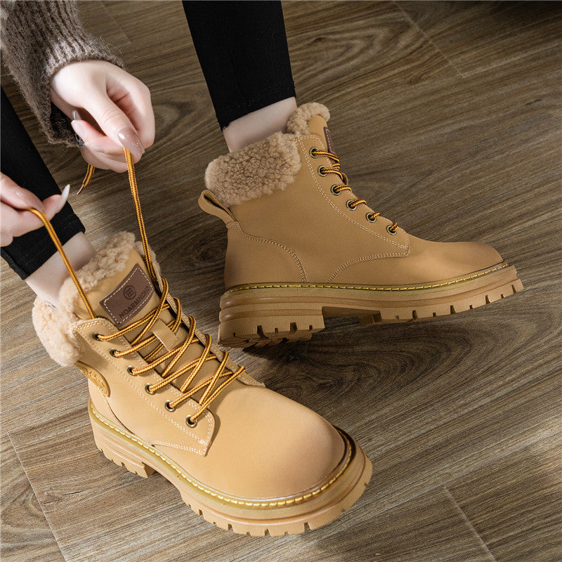 Women's Martin Genuine Lamb Wool Short Thick Bottom Women's Leather Boots