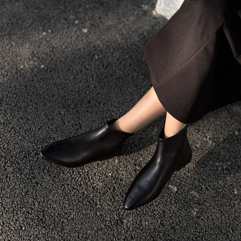 Pointed Ankle Vintage Zipper Genuine Basic Women's Fashion Shoes