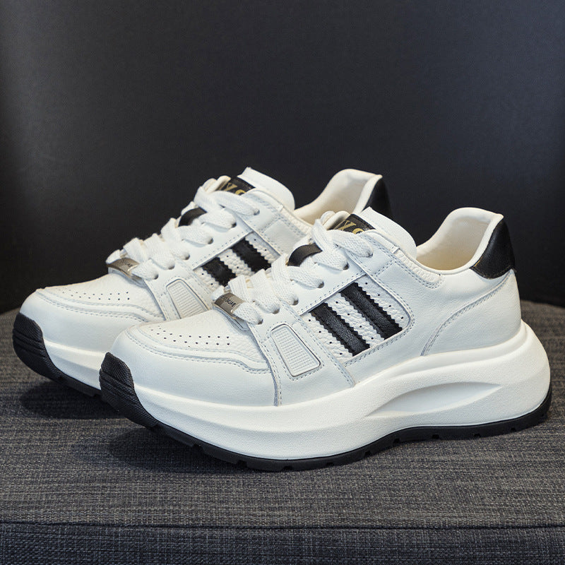 Women's Top Layer Cowhide Platform White Height Increasing Sports Women's Casual Shoes