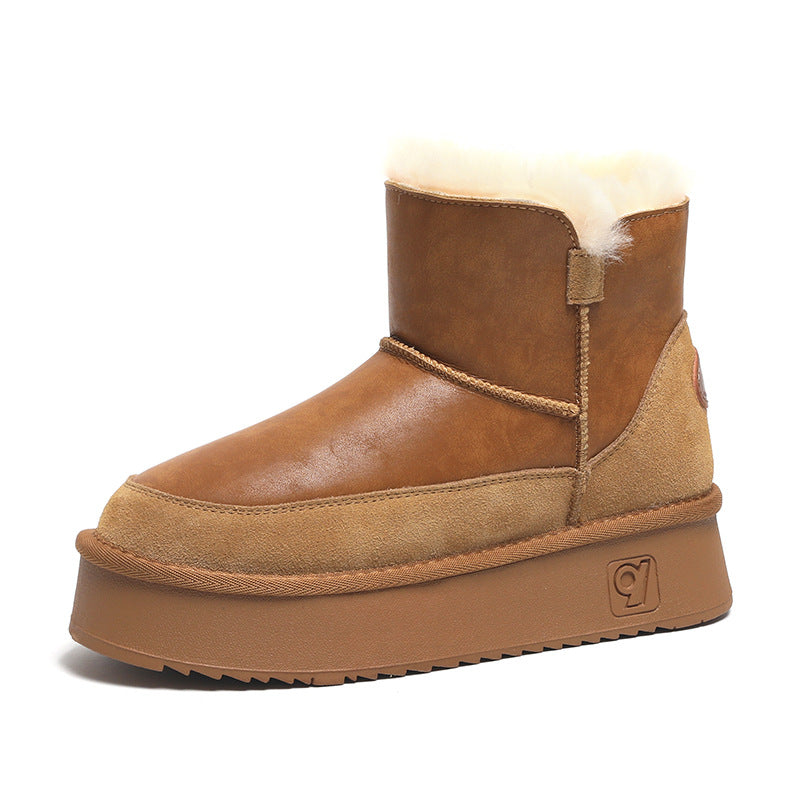 Women's Thick-soled Sheepskin Fur Ankle Fleece Lined Padded Warm Keeping Snow Boots