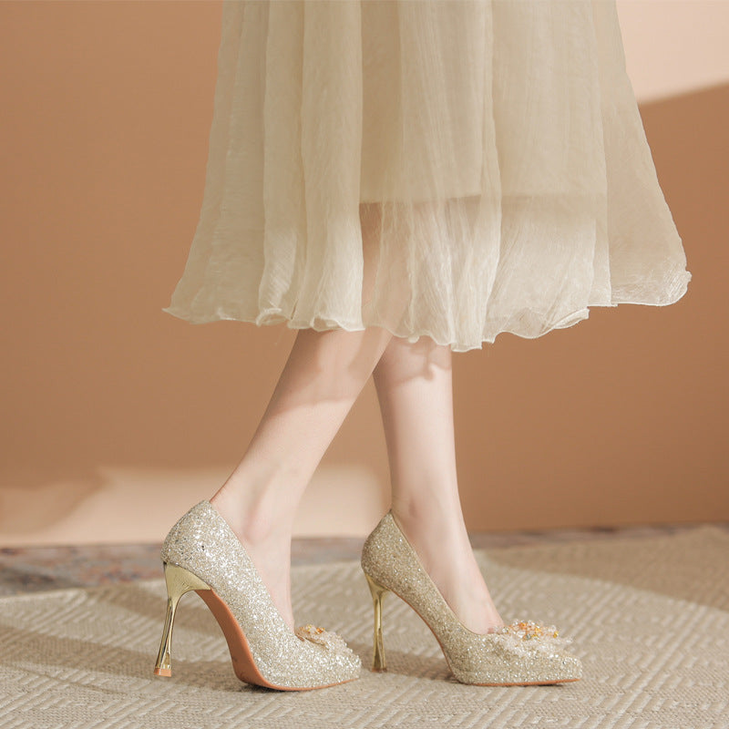 Women's Rhinestone Stiletto Wedding Waterproof Platform High Bride Women's Shoes