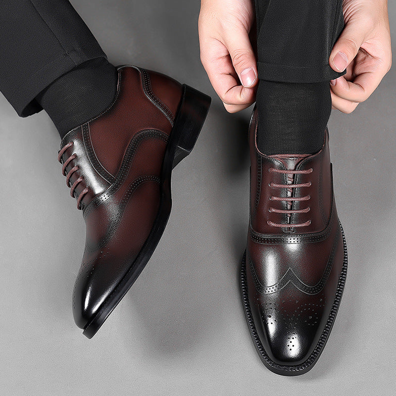 Men's Business Formal Genuine Breathable Full Grain Cowhide Brogue Leather Shoes