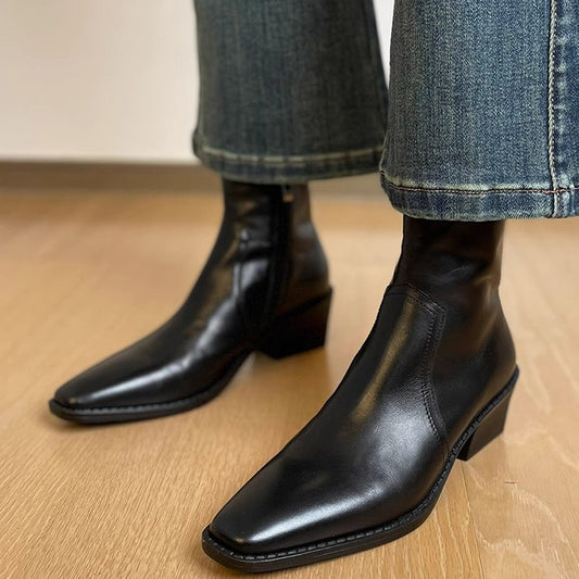 Women's Chelsea Chunky Trendy Pointed Martin Women's Leather Boots