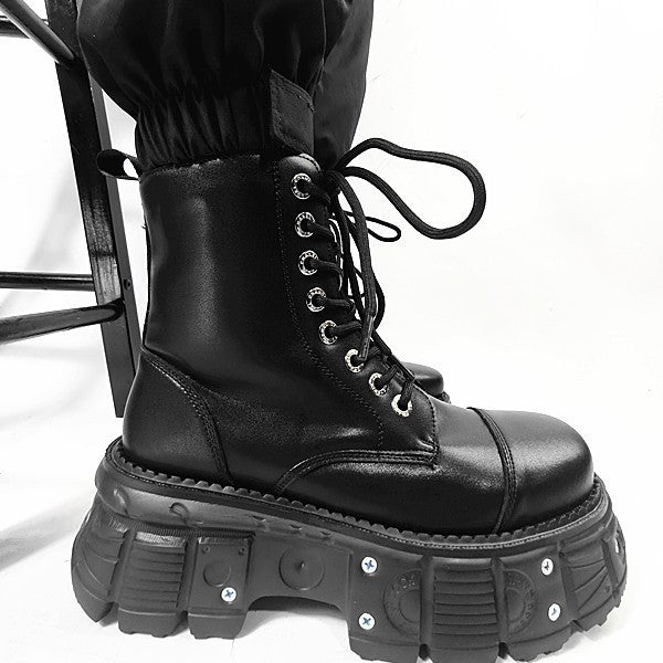 Women's Niche Lace Up Increased Martin Dark Boots