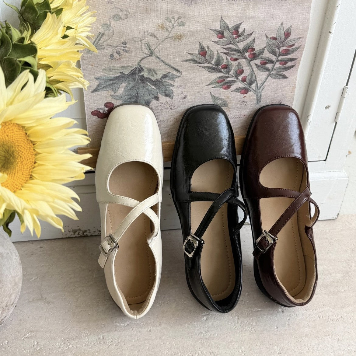 Women's French Flat Pumps Vintage Low-cut Square Head Ballet Women's Casual Shoes