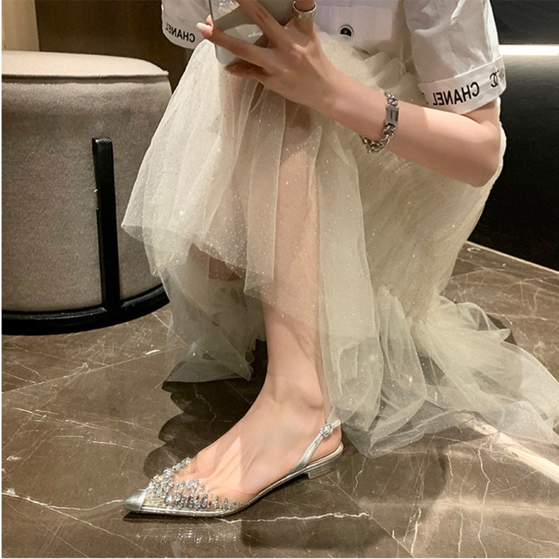 Women's Rhinestone Closed Toe Back Empty Chunky Pointed Sandals